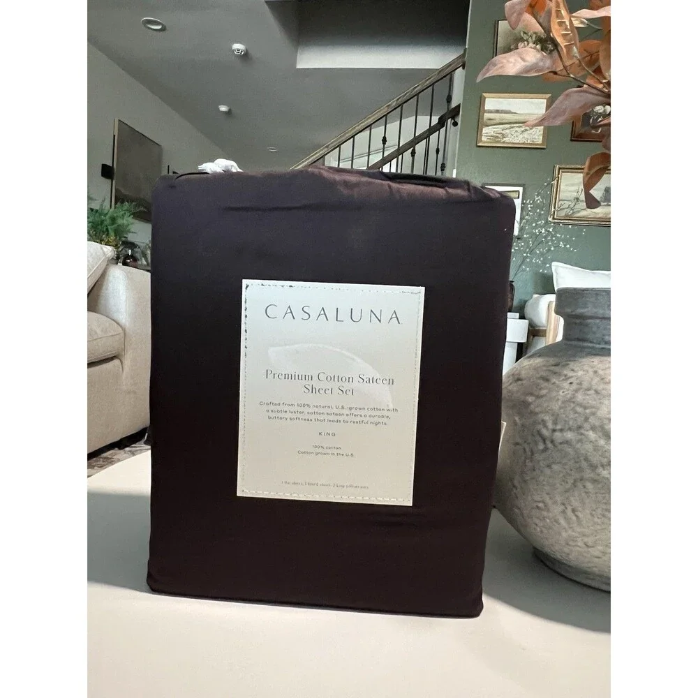 King 600 Thread Count Sateen Sheet Set Dark Fig - Casaluna NEW